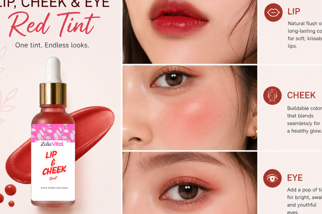 Red Lip and Cheek Tint - Natural, Moisturizing, and Long-lasting Lip and Cheek Tint with Repairing Ingredients - 30ml